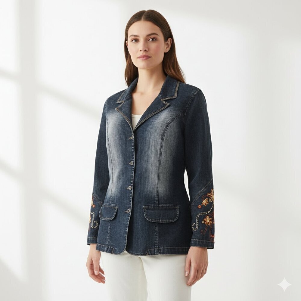 Z. Cavaricci Floral Embroided Denim Jacket Blue Women 1X